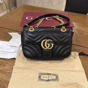 Gucci Marmont Black and Gold Quilted Bag